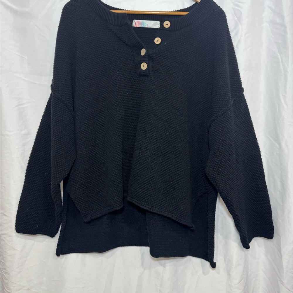 Free People Beach free-est Hailee Waffle Stitch Long Sleeve Top in black | Large